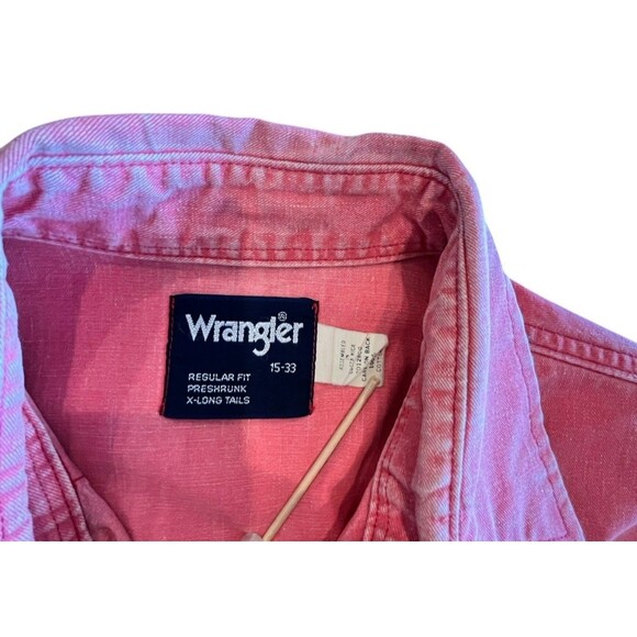 Wrangler Vintage Brushpopper Button Shirt Men X Long Tail Sz 15-33 Pink - Picture 3 of 9